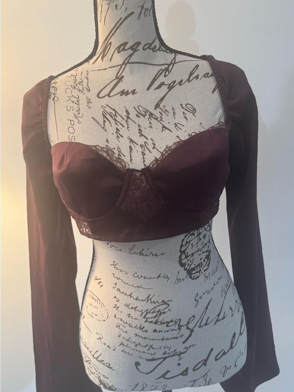 Process Poly- Burgundy crop top with lace detail